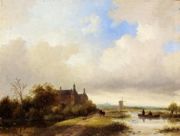 Travellers On A Path Haarlem In The Distance boat Jan Jacob Coenraad Spohler Oil Paintings